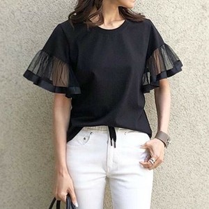 Button Shirt/Blouse Plain Color black Ladies' Short-Sleeve