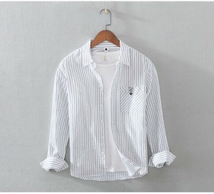 Button Shirt Plain Color Long Sleeves Stripe