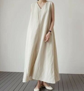 Casual Dress Plain Color Sleeveless V-Neck Ladies
