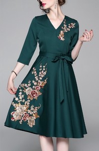 Casual Dress Floral Pattern V-Neck Ladies