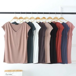 T-shirt Plain Color T-Shirt V-Neck Ladies' Short-Sleeve