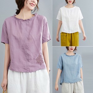 Button Shirt/Blouse Plain Color Cotton Linen Summer Ladies'