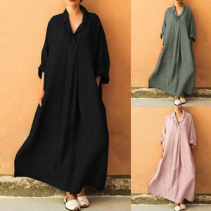 Casual Dress Plain Color Long Sleeves One-piece Dress Ladies'