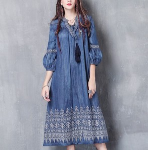 Casual Dress V-Neck Embroidered Ladies