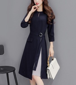 Casual Dress Plain Color 3/4 Length Sleeve One-piece Dress Ladies'