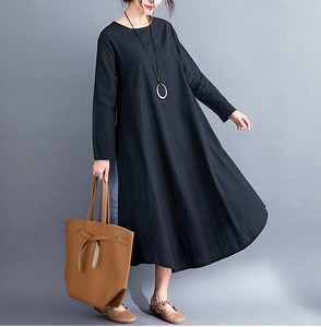 Casual Dress Plain Color Long Sleeves One-piece Dress Ladies'