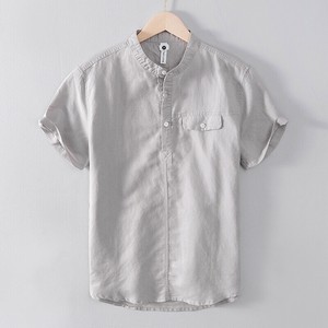 Button Shirt Plain Color Summer Men's Short-Sleeve