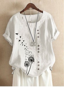 Button Shirt/Blouse Plain Color Cotton Linen Ladies'