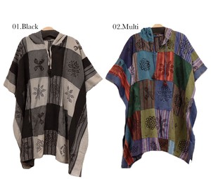 Poncho Patchwork Stamp Hooded Poncho
