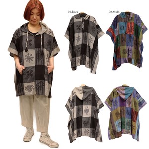 Poncho Patchwork Stamp Hooded Poncho