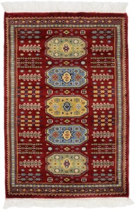 パキスタン 絨毯 9×14 ウール 手織 玄関マット コケージョン 民族柄 赤系 C-3