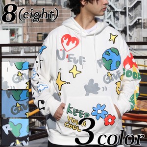 Hoodie Pullover Patterned All Over Bird Brushed Lining Men's