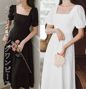 【2024新作】ロングワンピース Aライン 半袖 韓国ファッション