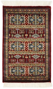 パキスタン 絨毯 9×14 ウール 手織 玄関マット コケージョン 民族柄 赤系 C-6