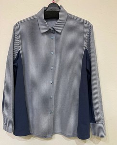 Button Shirt/Blouse Stripe Cut-and-sew