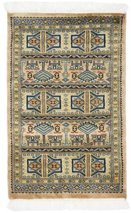 パキスタン 絨毯 9×14 ウール 手織 玄関マット コケージョン 民族柄 ベージュ系 C-6