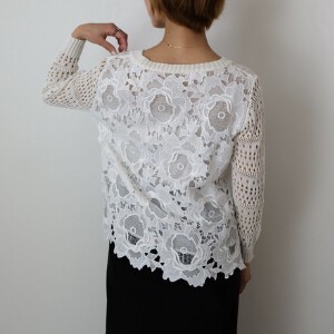 Button Shirt/Blouse Knitted Chemical Lace