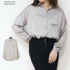 Button Shirt/Blouse Shirtwaist Satin Spring Vintage