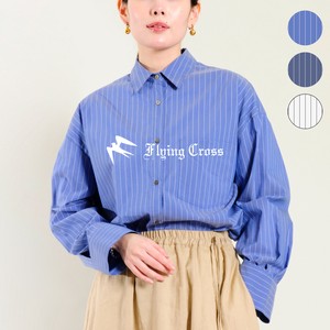 Button Shirt/Blouse Stripe Wide Simple