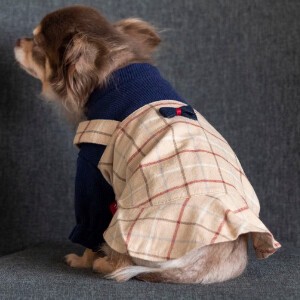 チェックジャンパースカート　ドッグウェア　犬服　リンクコーデ　日本製　made in japan　ペット服