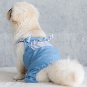 ストライプポケットロンパース　ドッグウェア　犬服　リンクコーデ　日本製　made in japan　ペット服