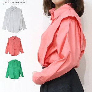 Button Shirt/Blouse Puff Sleeve Cotton Switching
