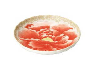 【日本製】桃山牡丹 5.0皿 紅　箱入り