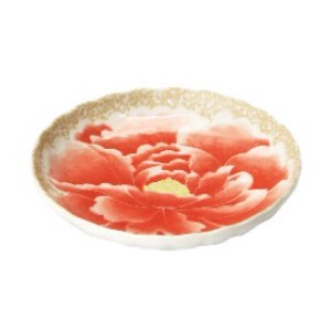 【日本製】桃山牡丹 5.0皿 紅　箱入り