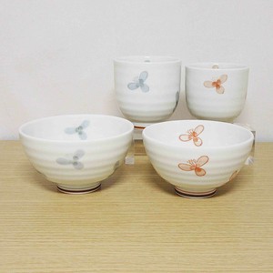 Hasami ware Rice Bowl Red Flower Crest Made in Japan