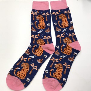 Crew Socks Navy Pink Animal Socks Leopard Ladies'