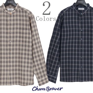 Button Shirt Banded Collar Shirt Check Made in Japan