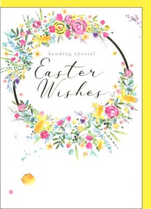 グリーティングカード イースター「春の花のリース」 メッセージカード 2024新作