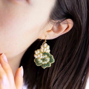 Pierced Earringss Clover Embroidered 2024 Spring/Summer