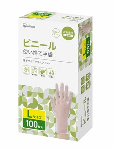 【アイリスオーヤマ　ゴム手袋　ビニール】　ビニール手袋　Lサイズ　100枚