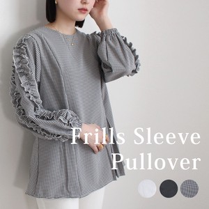 Button Shirt/Blouse Pullover Ruffle Sleeve Blouse Peplum Checkered 2024 Spring/Summer