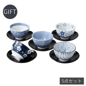 ギフトセット 藍染五様　茶托付煎茶揃 美濃焼 日本製