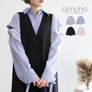 《 aimoha select 》2WAY袖取り外しオーバーシャツ レディース シャツ ストライプ 袖取り外し 2WAY