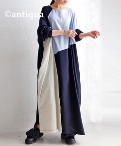 Antiqua Casual Dress Long Sleeves Cotton Linen Ladies Switching