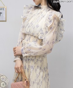 Casual Dress Ruffle Floral Pattern Long One-piece Dress Sheer