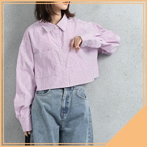 Button Shirt/Blouse Cropped Stripe