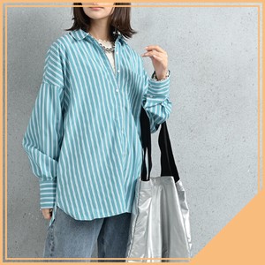 Button Shirt/Blouse Stripe Big Shirt