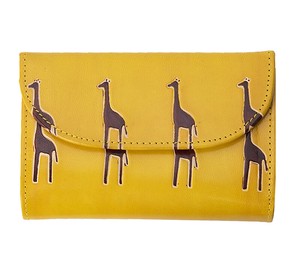 山羊革 フラップ付き二つ折り財布 キリン柄（黄色）【フェアトレード】