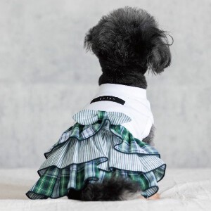 チェックフリルワンピース　ドッグウェア　犬服　リンクコーデ　日本製　made in japan　お揃い　ペット服
