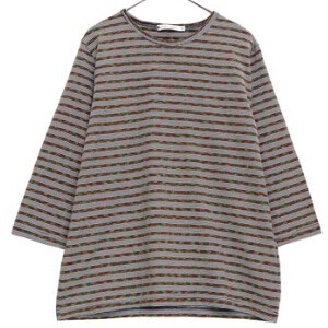 日本製　カラフルボーダークルーネック七分袖Tシャツ　142405　LLサイズ有