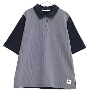 日本製　ピンストライプ切替え半袖ポロTシャツ　142418