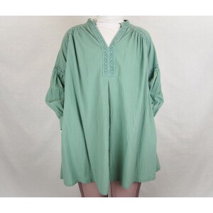 Button Shirt/Blouse Gathered Blouse Keyhole Neck 2024 Spring/Summer