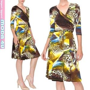 Casual Dress Animal V-Neck One-piece Dress 7/10 length