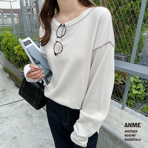 ワッフル 配色ステッチ 指穴 長袖 Tシャツ