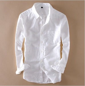 シャツ 長袖 カジュアル ホワイト 綿麻  メンズファッション  YMA3418