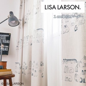 【オーダーカーテン】1cm単位オーダー LISALARSON リサ・ラーソン 北欧 スケッチ 猫 麻混 天然繊維 日本製